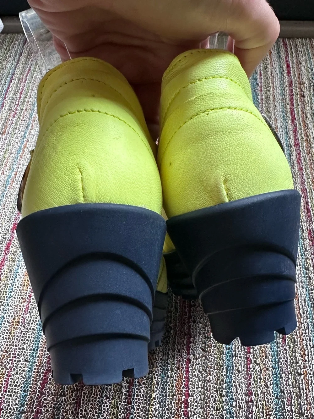 Fluevog EXCELLENT Mellow Bossa Nova neon yellow platform T-strap heel-7 (fit 6.5